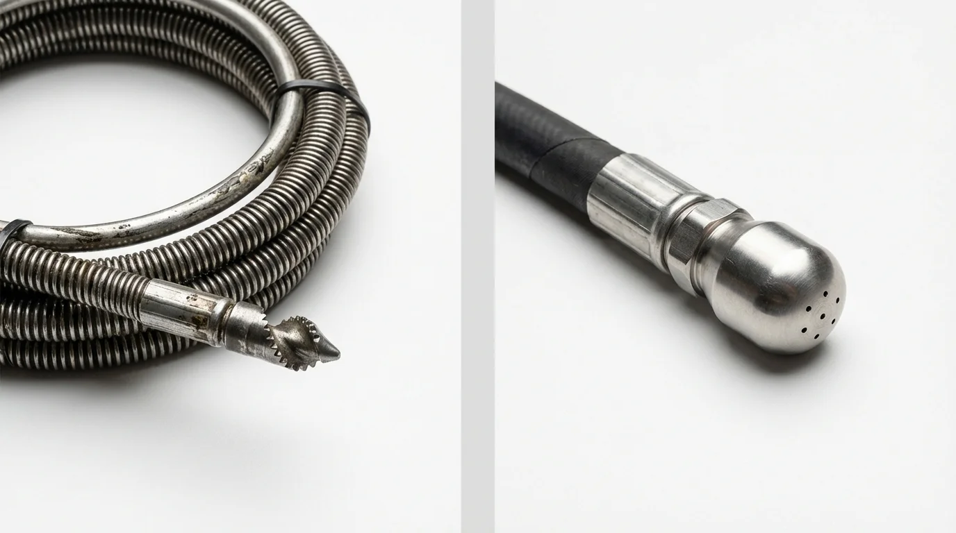 Drain snake cable and hydro jetting nozzle used for drain cleaning in Bowling Green, MO